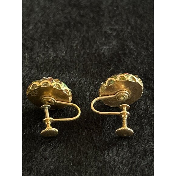 Vintage Multi-Stone Screw Back Earrings Gold-Tone Mid-Century Style Round Shape - Picture 4 of 6